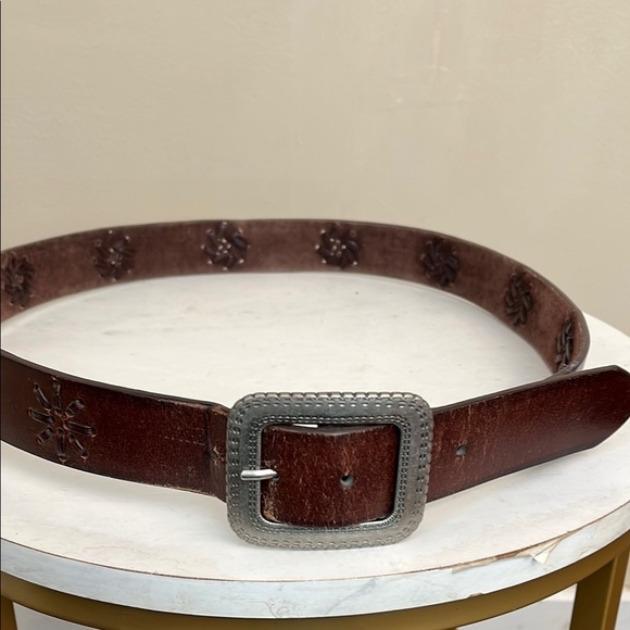 Accessories - Brown Leather Belt Silver Color Western Buckle